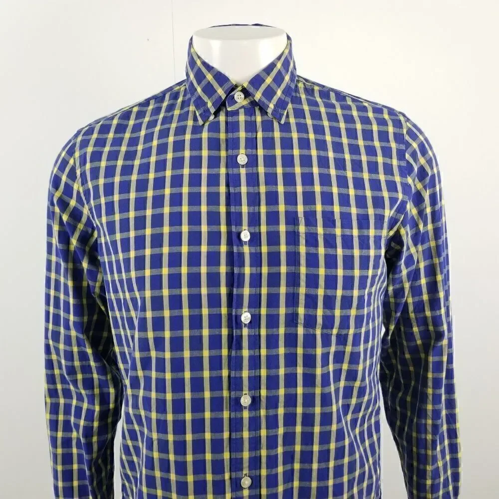 J. Crew Blue & Yellow Washed Shirt in Bold Tattersall Plaid Button Down Small